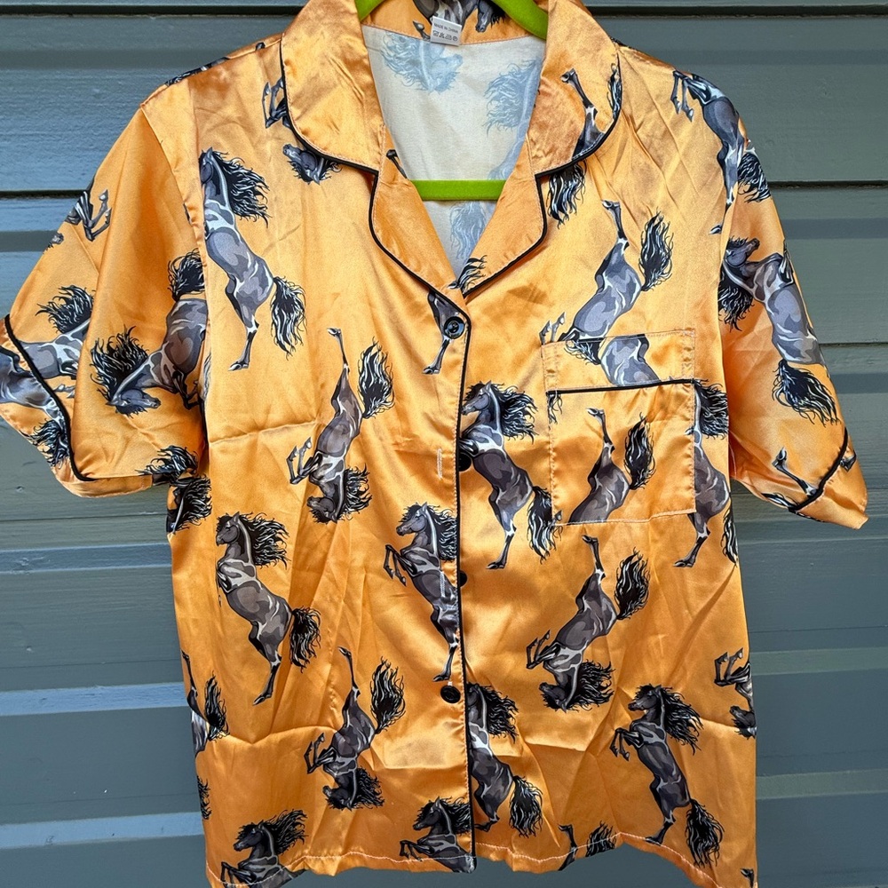 Orange Horse Print pajama top and shorts